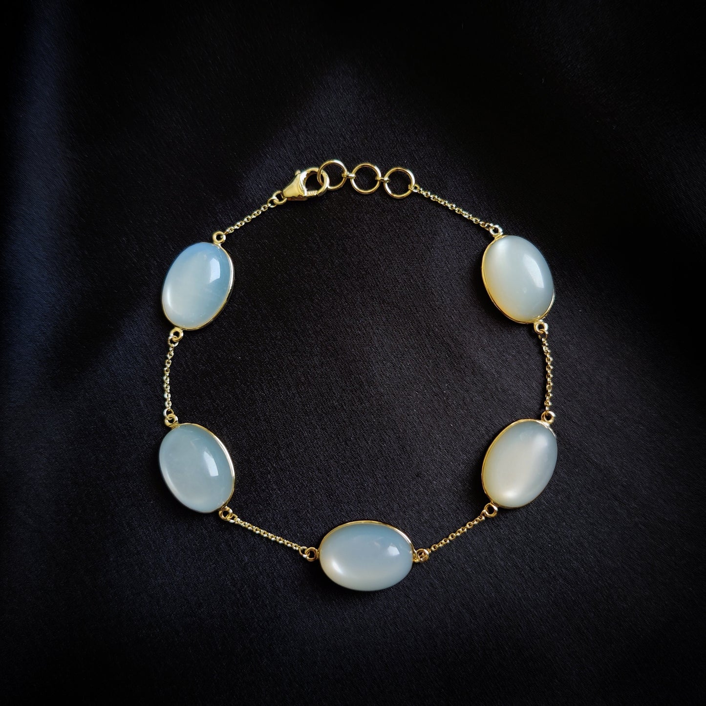 Natural White Moonstone Bracelet, 14K Solid Yellow Gold Moonstone Bracelet, Chain Bracelet, June Birthstone Bracelet, Gemstone Bracelet