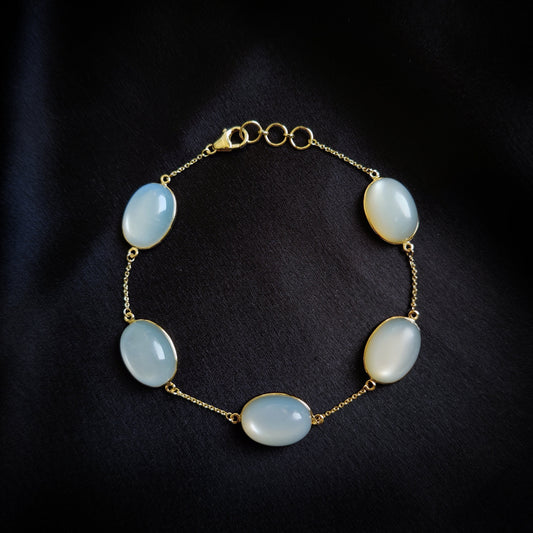 Natural White Moonstone Bracelet, 14K Solid Yellow Gold Moonstone Bracelet, Chain Bracelet, June Birthstone Bracelet, Gemstone Bracelet