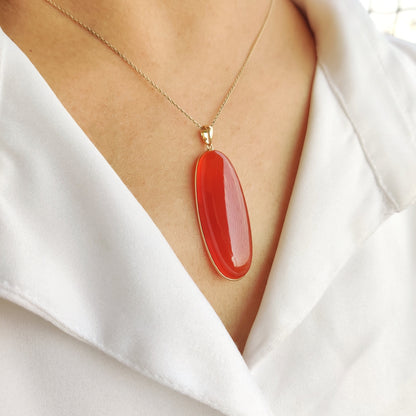 Natural Red Onyx Pendant, 14K Solid Yellow Gold Onyx Pendant, December Birthstone Pendant, Christmas Present