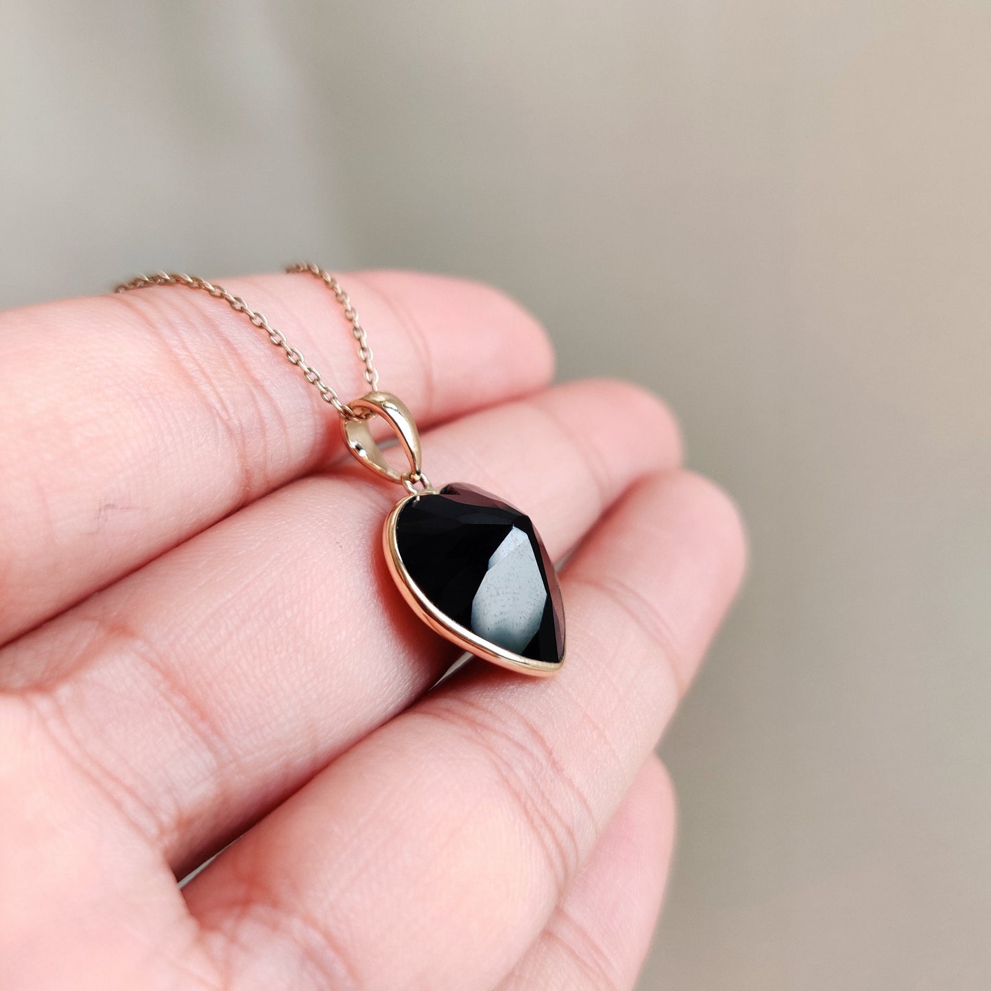 Natural Black Onyx Heart Pendant, 14K Solid Yellow Gold Pendant, Onyx Heart Pendant, Christmas Gift, December Birthstone, Gold Heart Pendant