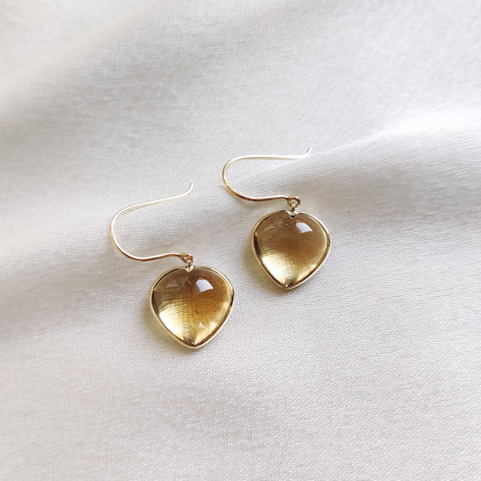 Pendientes de citrino en oro de 14 quilates, pendientes de corazón de citrino natural, pendientes de oro amarillo macizo, piedra natal de noviembre, pendientes de corazón, regalo de Navidad