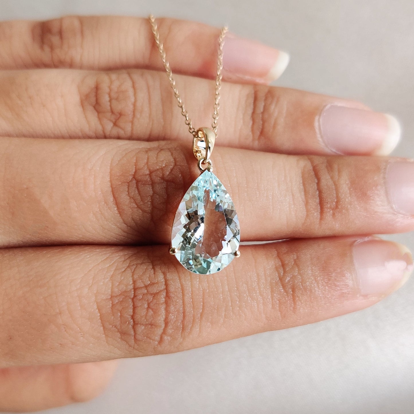 Natural Aquamarine Pendant, 14K Solid Yellow Gold Aquamarine Pendant, March Birthstone, Pear Cut Aquamarine Pendent, Christmas Present