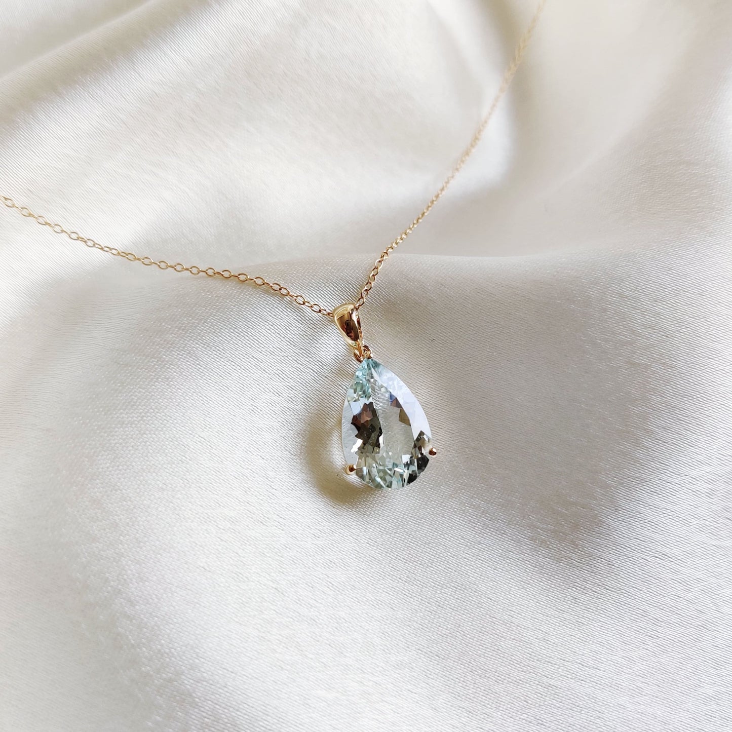 Natural Aquamarine Pendant, 14K Solid Yellow Gold Aquamarine Pendant, March Birthstone, Pear Cut Aquamarine Pendent, Christmas Present