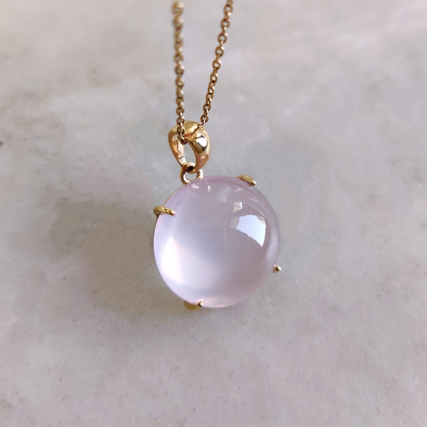 Natural Rose Quartz Pendant, 14K Solid Yellow Gold Rose Quartz Pendant, January Birthstone, Christmas Gift, Round Quartz Pendant