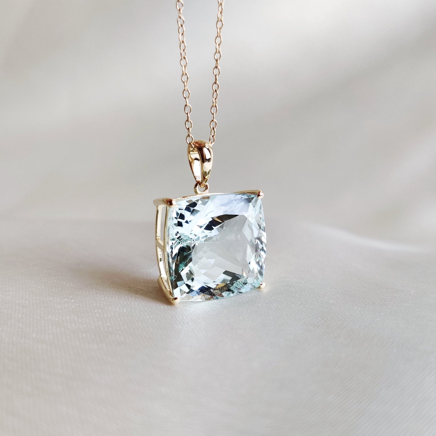 Natural Aquamarine Pendant, 14K Solid Yellow Gold Aquamarine Pendant, March Birthstone Pendant, Aquamarine Jewelry, Christmas Present