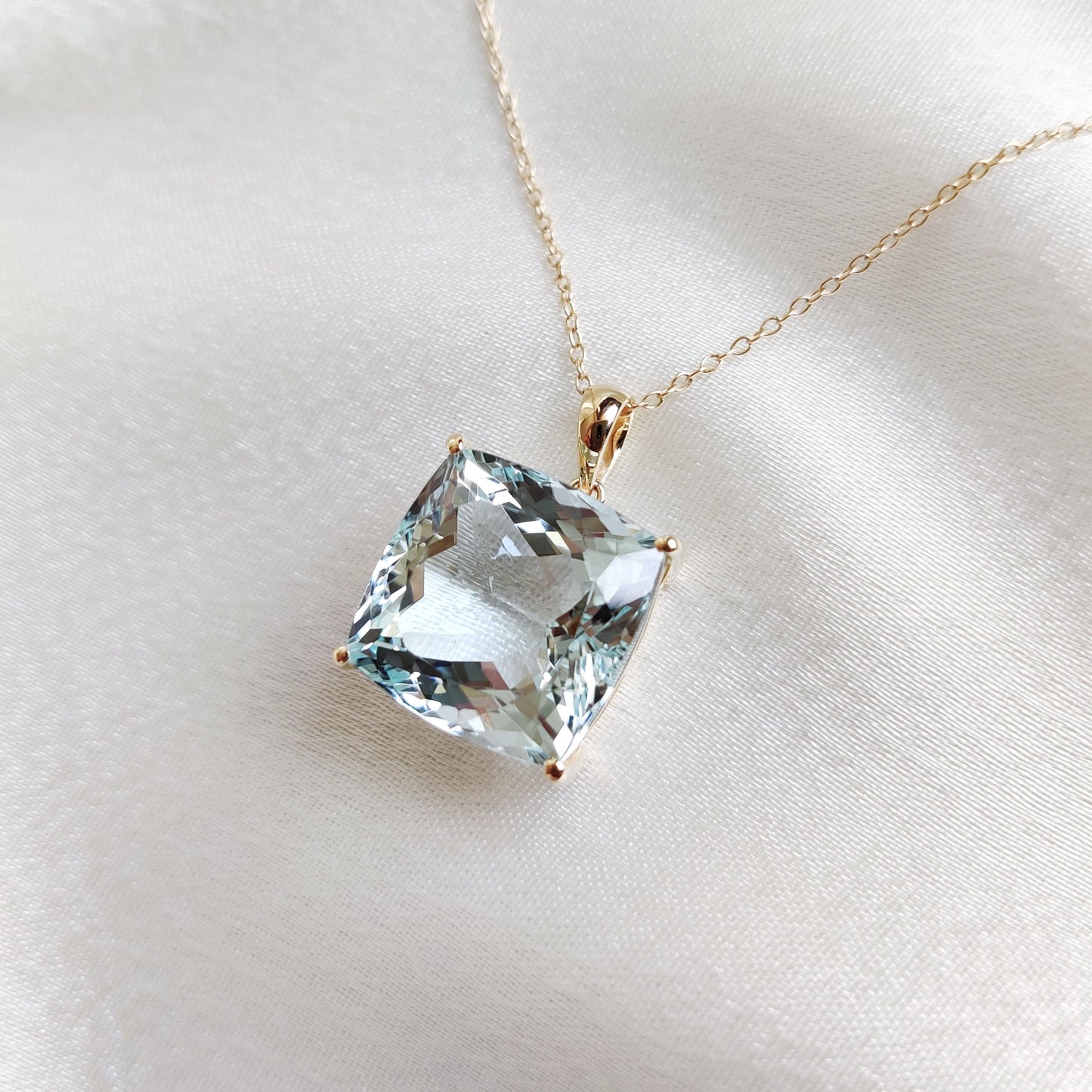 Natural Aquamarine Pendant, 14K Solid Yellow Gold Aquamarine Pendant, March Birthstone Pendant, Aquamarine Jewelry, Christmas Present