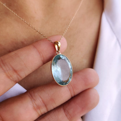 Natural Aquamarine Pendant, 14K Solid Yellow Gold Aquamarine Pendant, March Birthstone Pendant, Aquamarine Bezel Pendant, Christmas Gift