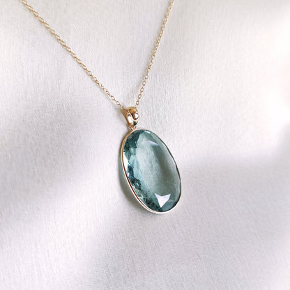 Natural Aquamarine Pendant, 14K Solid Gold Aquamarine Pendant, March Birthstone Pendant, Birthday Present, Bezel Set Pendant