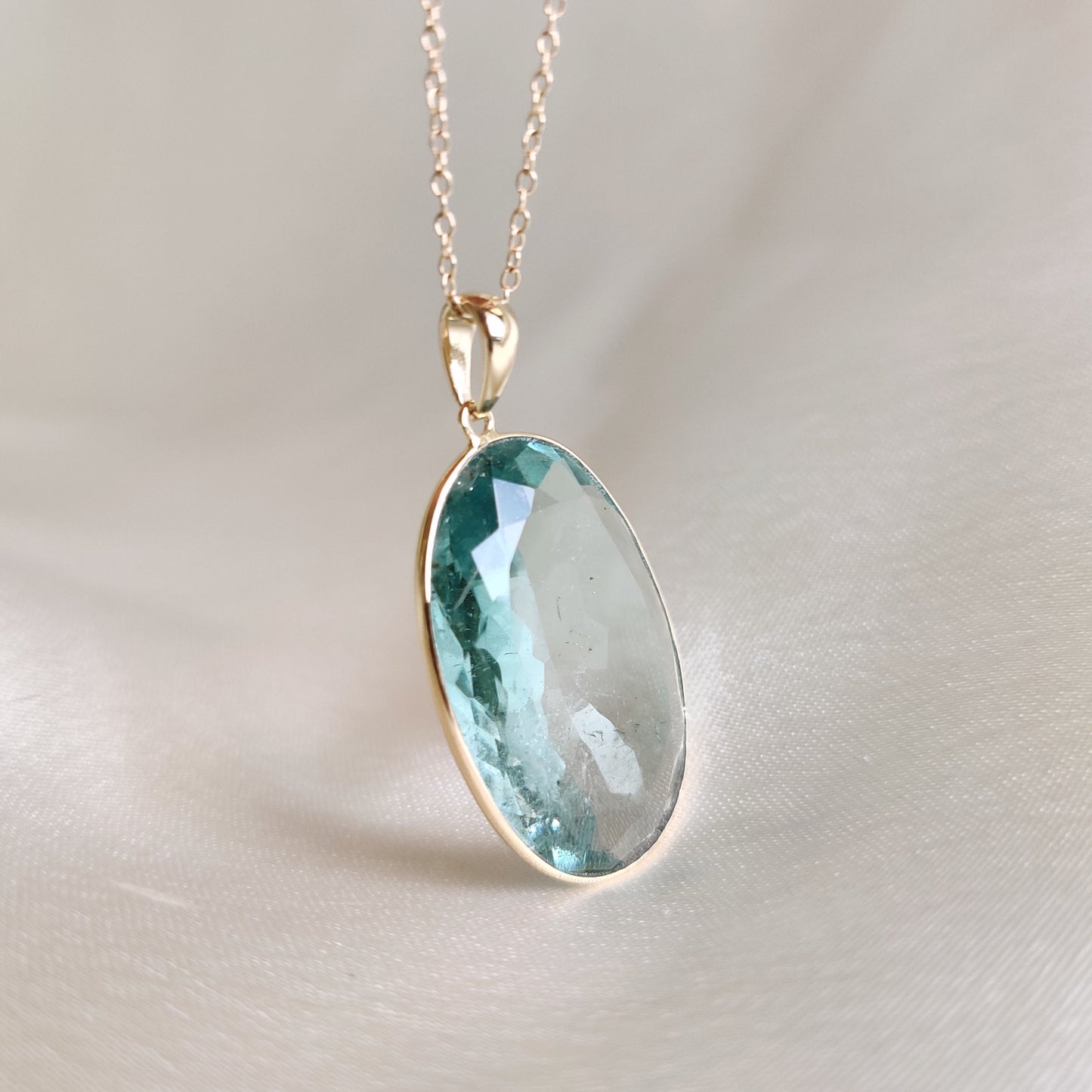 Natural Aquamarine Pendant, 14K Solid Gold Aquamarine Pendant, March Birthstone Pendant, Birthday Present, Bezel Set Pendant