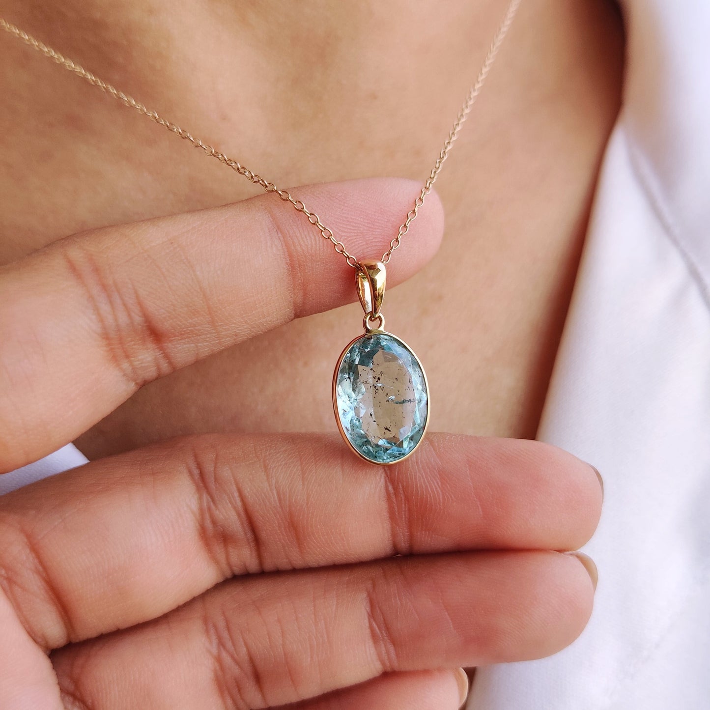 Natural Aquamarine Pendant, 14K Solid Yellow Gold Aquamarine Pendant, March Birthstone Pendant, Bezel Pendant, Christmas Gift