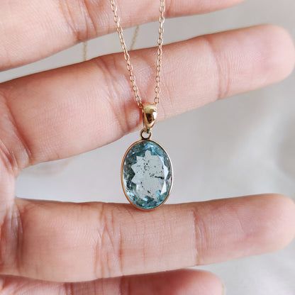 Natural Aquamarine Pendant, 14K Solid Yellow Gold Aquamarine Pendant, March Birthstone Pendant, Bezel Pendant, Christmas Gift