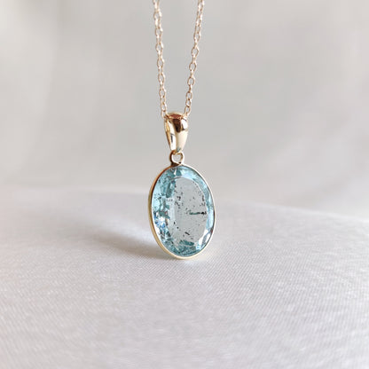 Natural Aquamarine Pendant, 14K Solid Yellow Gold Aquamarine Pendant, March Birthstone Pendant, Bezel Pendant, Christmas Gift