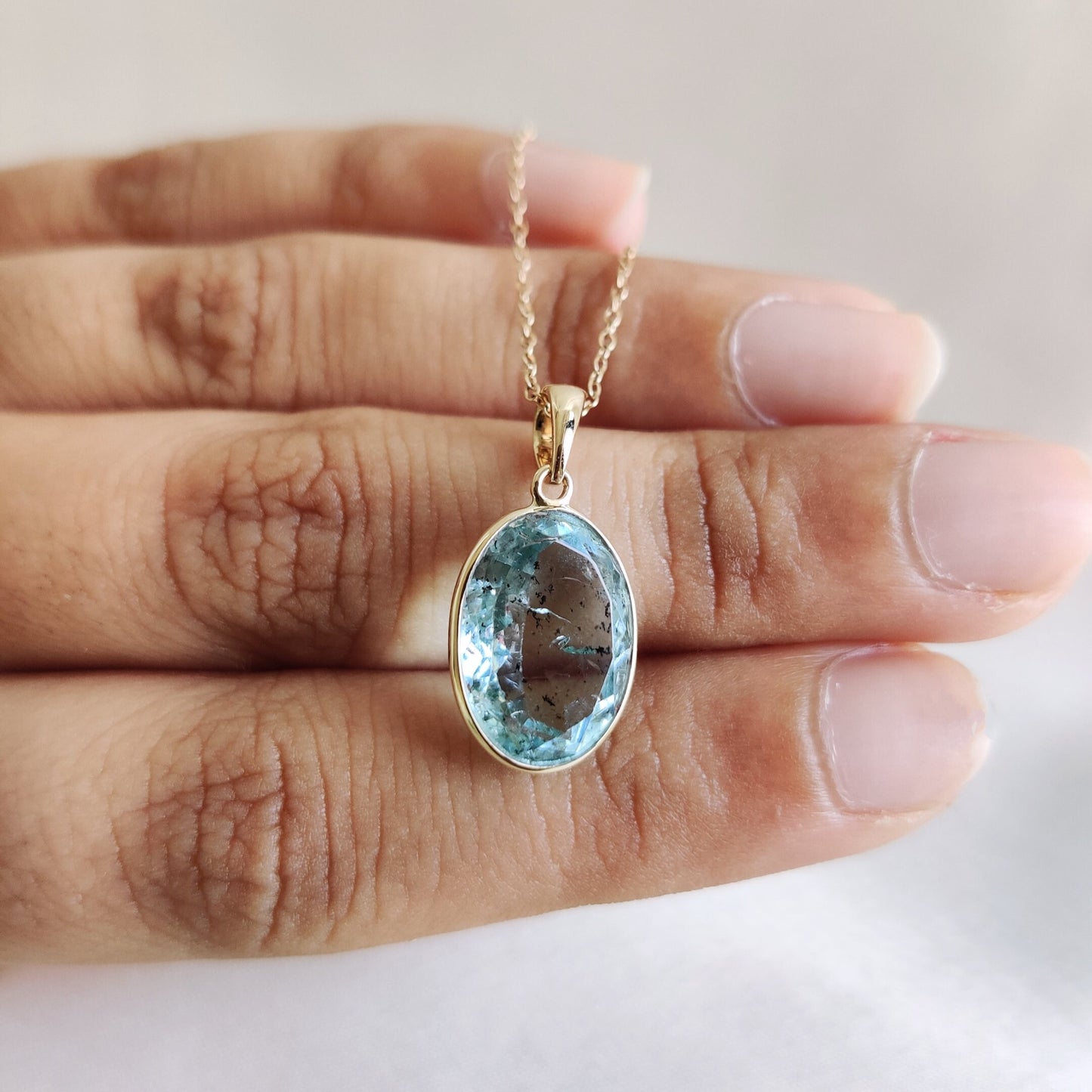 Natural Aquamarine Pendant, 14K Solid Yellow Gold Aquamarine Pendant, March Birthstone Pendant, Bezel Pendant, Christmas Gift