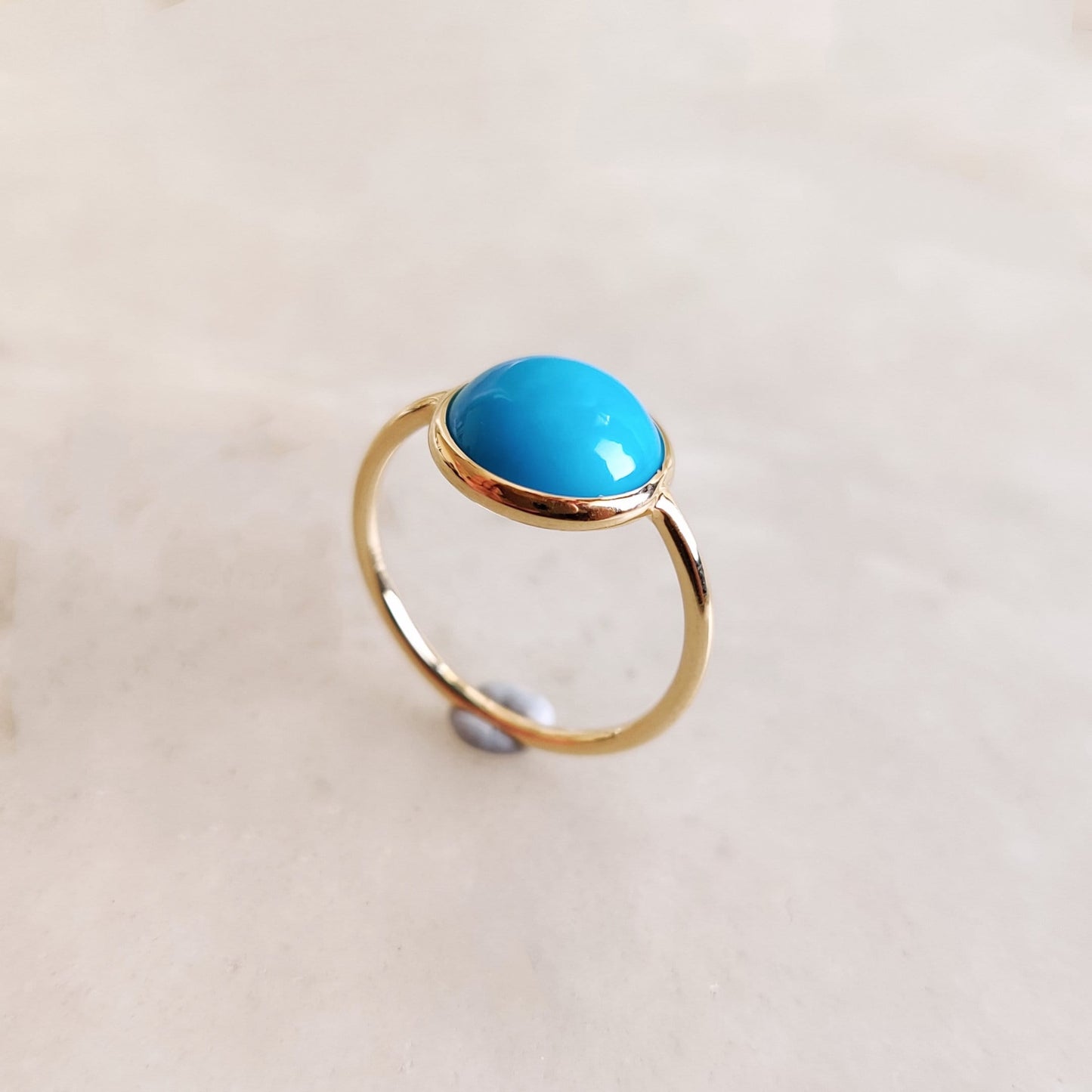 14K Gold Natural Turquoise Ring, Solid Gold Arizona Turquoise Ring, Round Turquoise Bezel Ring, Dainty Ring, December Birthstone Ring