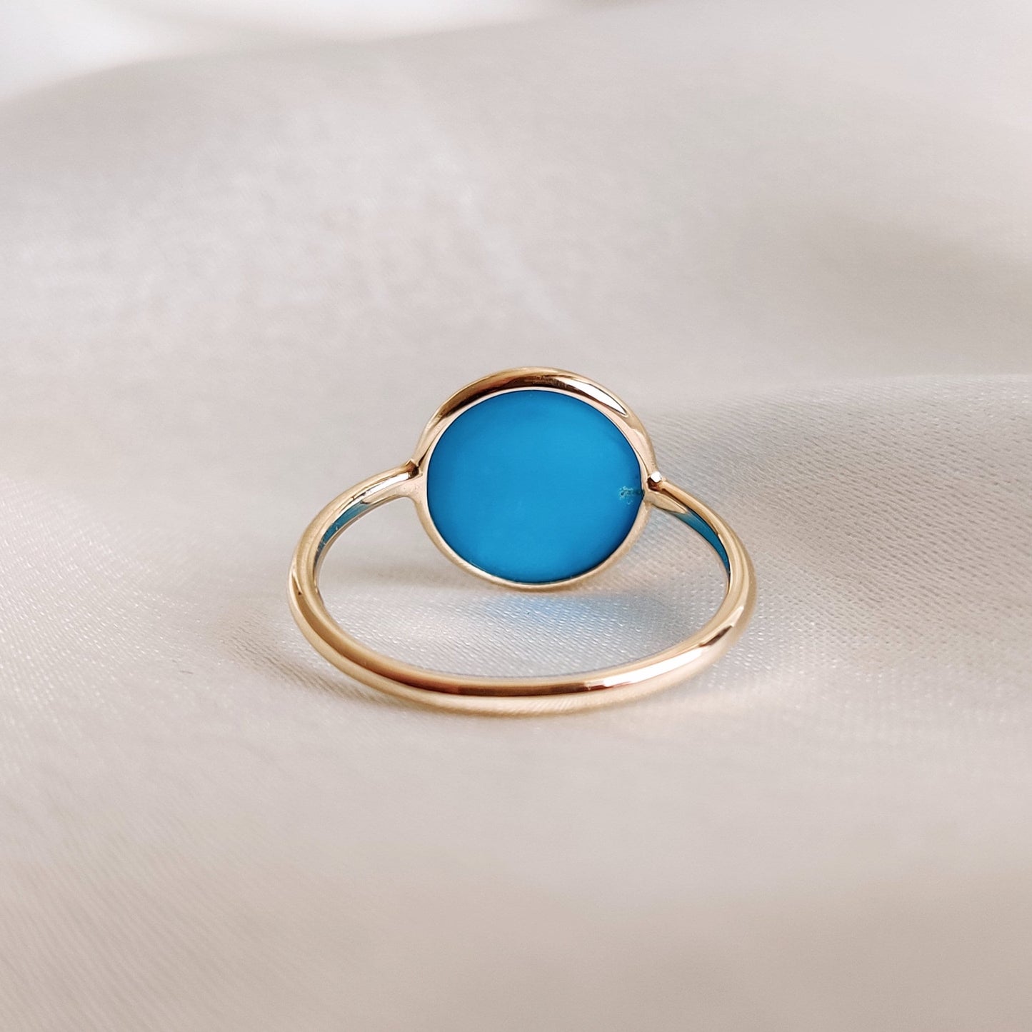 14K Gold Natural Turquoise Ring, Solid Gold Arizona Turquoise Ring, Round Turquoise Bezel Ring, Dainty Ring, December Birthstone Ring