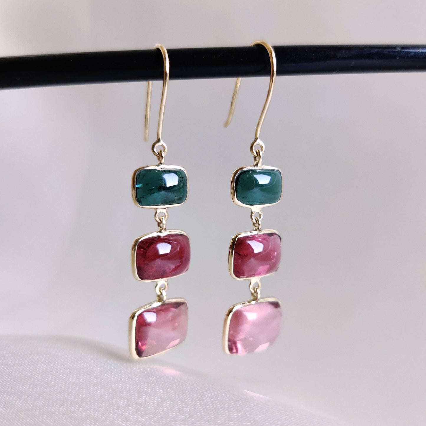 Natural Multi Tourmaline Earrings, 14K Solid Yellow Gold Earrings, Tourmaline Bezel Earrings, Multi Tourmaline Jewelry, October Birthstone