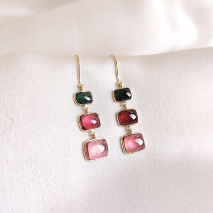 Natural Multi Tourmaline Earrings, 14K Solid Yellow Gold Earrings, Tourmaline Bezel Earrings, Multi Tourmaline Jewelry, October Birthstone