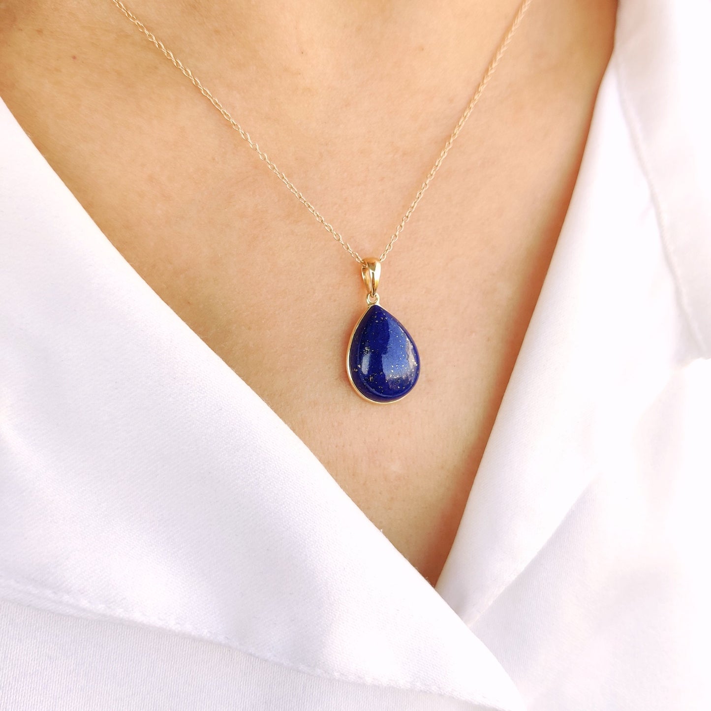 Natural Lapis Lazuli Pendant, 14K Solid Yellow Gold Lapis Pendant, Bezel Pendant, September Birthstone Pendant, Christmas Present