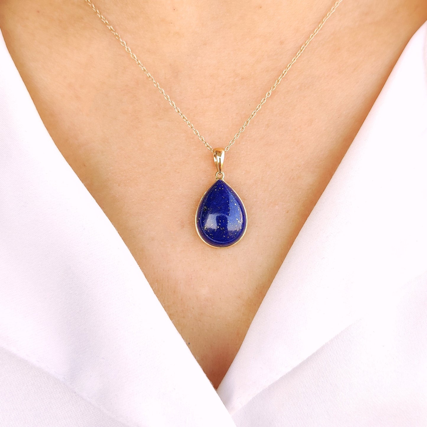 Natural Lapis Lazuli Pendant, 14K Solid Yellow Gold Lapis Pendant, Bezel Pendant, September Birthstone Pendant, Christmas Present