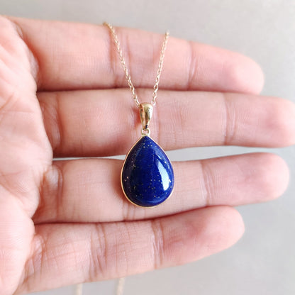 Natural Lapis Lazuli Pendant, 14K Solid Yellow Gold Lapis Pendant, Bezel Pendant, September Birthstone Pendant, Christmas Present