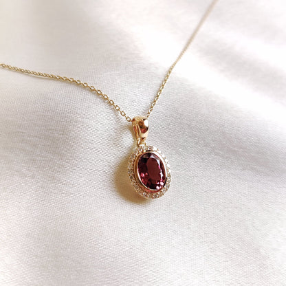 Natural Rubellite Pink Tourmaline & Diamond Pendant, 14K Solid Yellow Gold Pendant, October Birthstone, Dainty Pink Tourmaline Jewelry