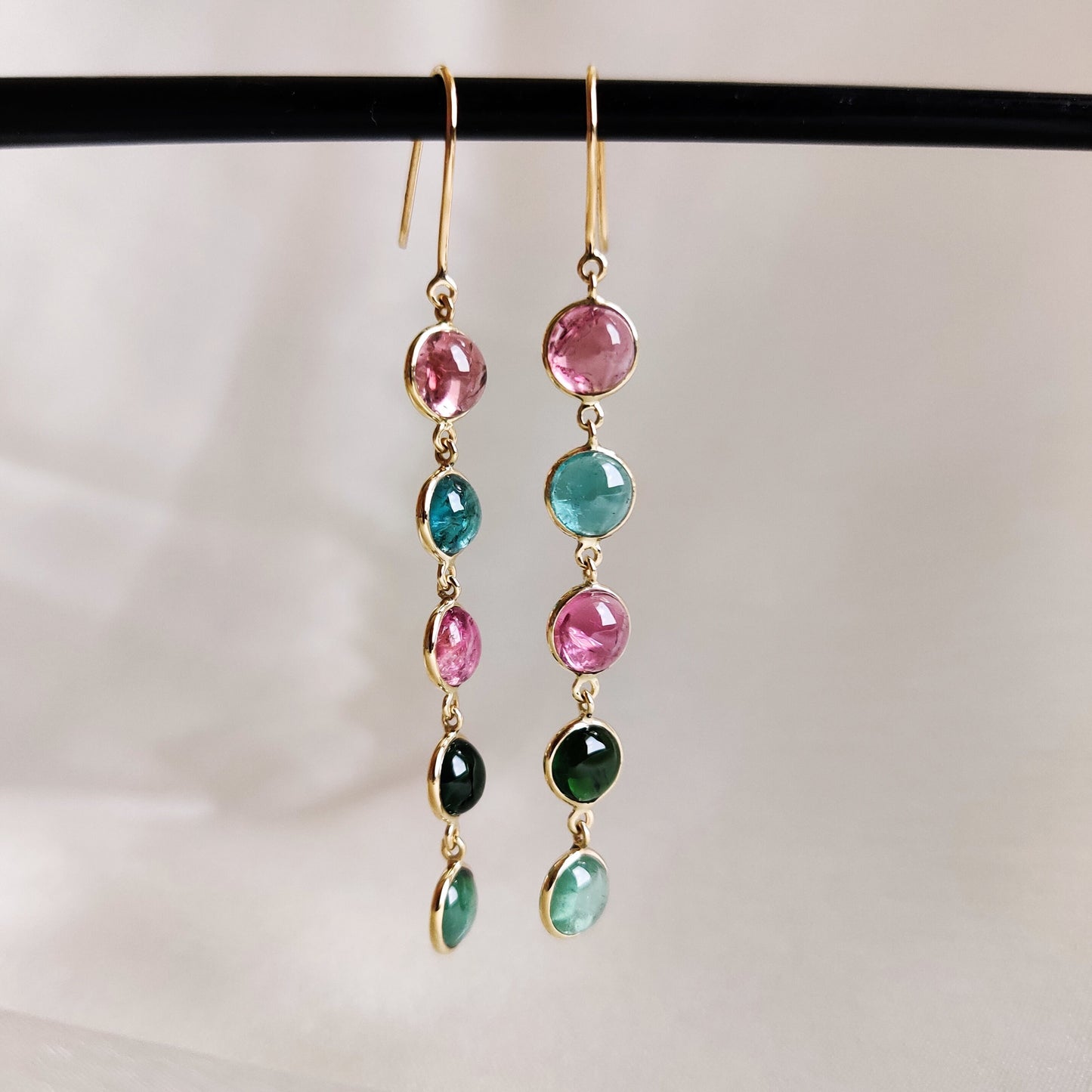 Natural Multi Tourmaline Earrings, 14K Solid Yellow Gold Earrings, Tourmaline Bezel Earrings, Multi Tourmaline Jewelry, October Birthstone