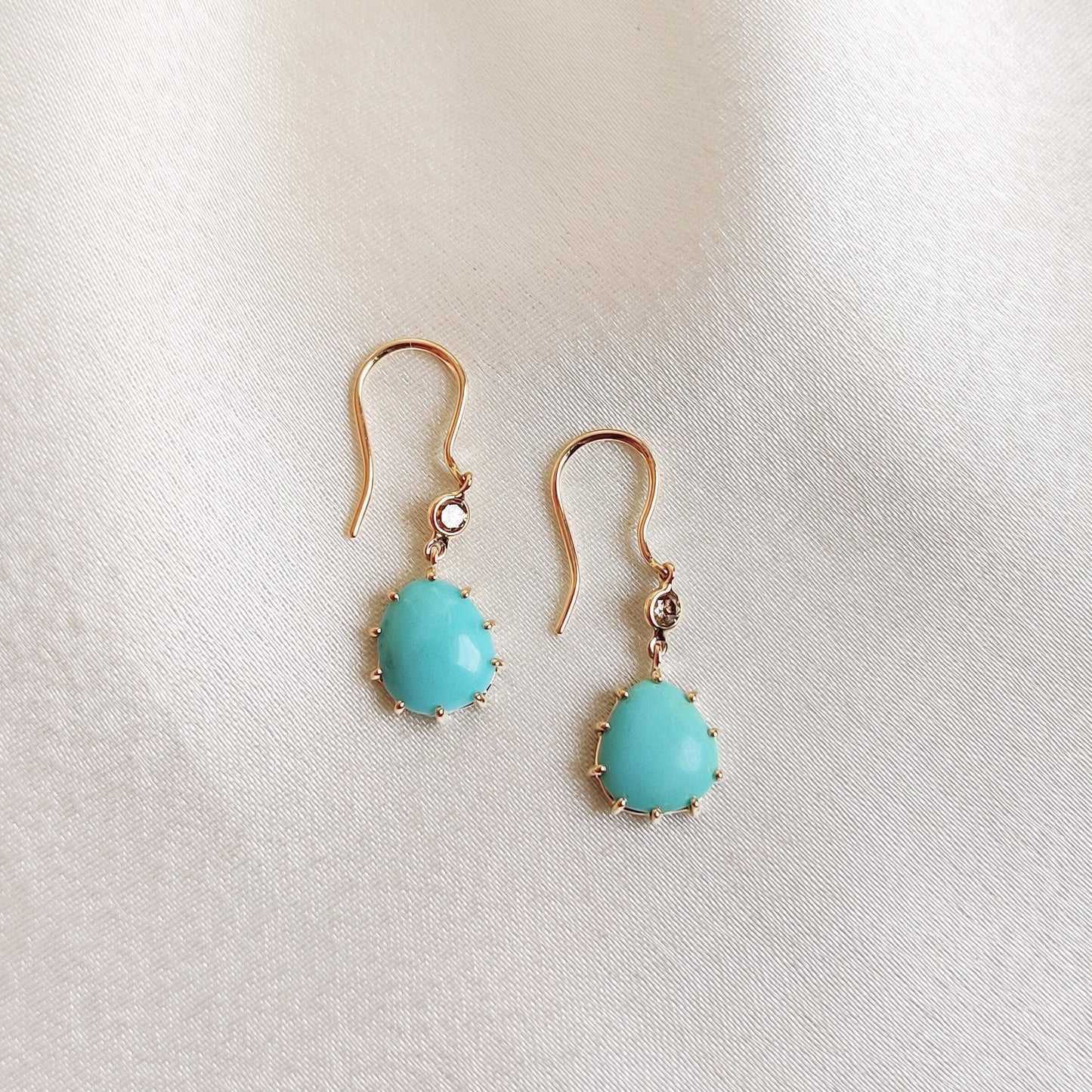 Natural Arizona Turquoise Earrings, 14K Solid Gold Turquoise & Diamond Earrings, Sleeping Beauty Turquoise Earrings, December Birthstone