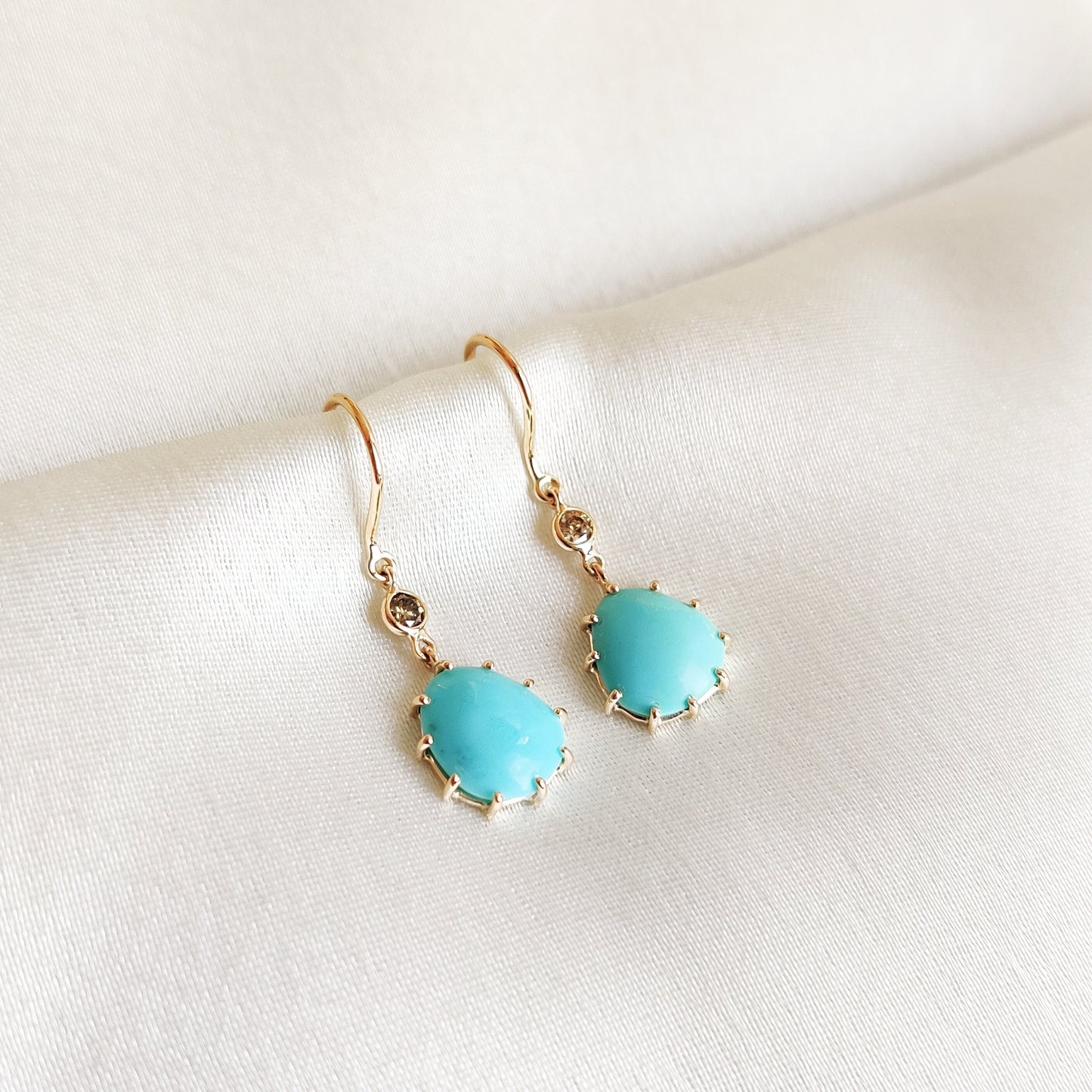 Natural Arizona Turquoise Earrings, 14K Solid Gold Turquoise & Diamond Earrings, Sleeping Beauty Turquoise Earrings, December Birthstone