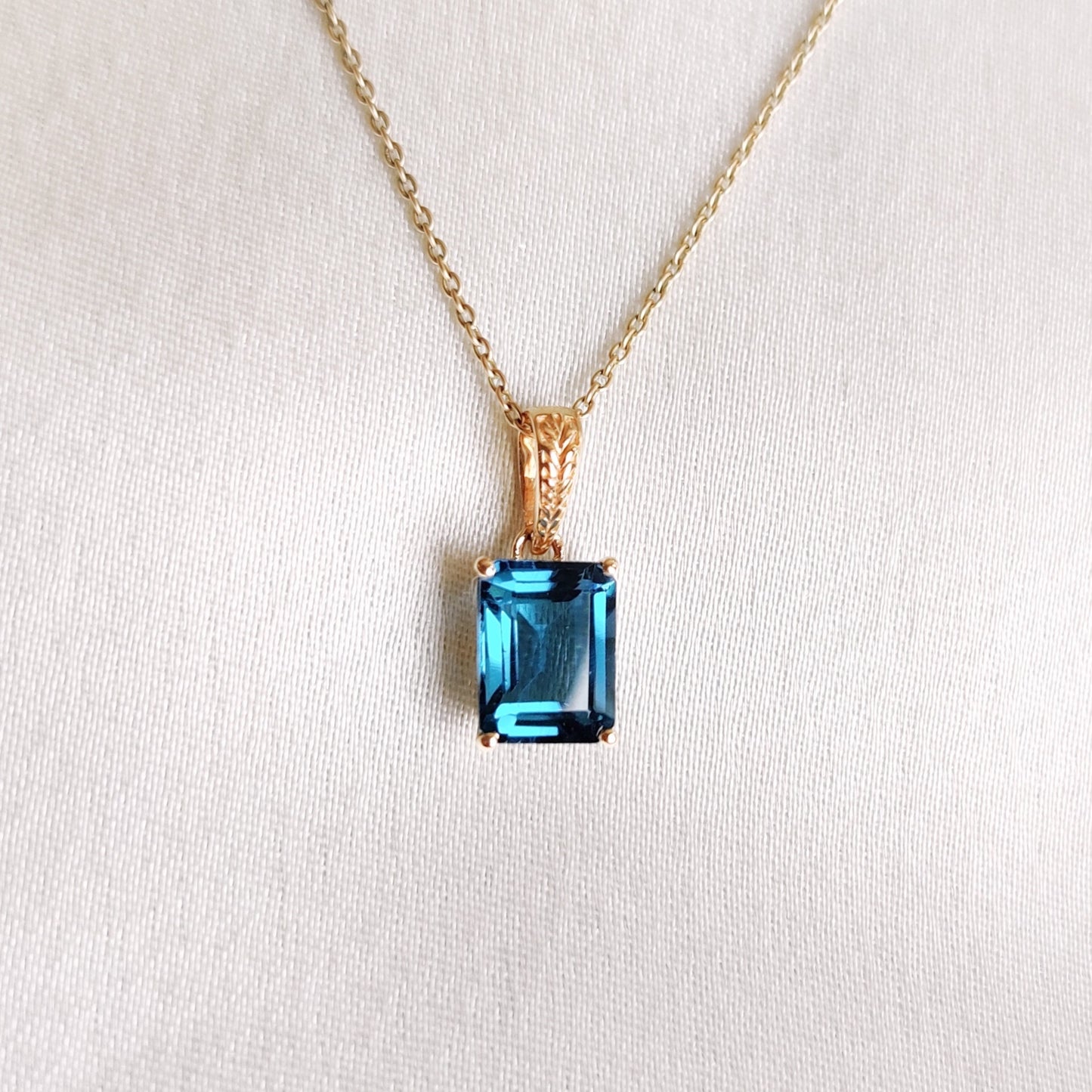 Natural London Blue Topaz Pendant, 14K Solid Yellow Gold Blue Topaz Pendant, December Birthstone, Anniversary Gift, Blue Topaz Jewelry