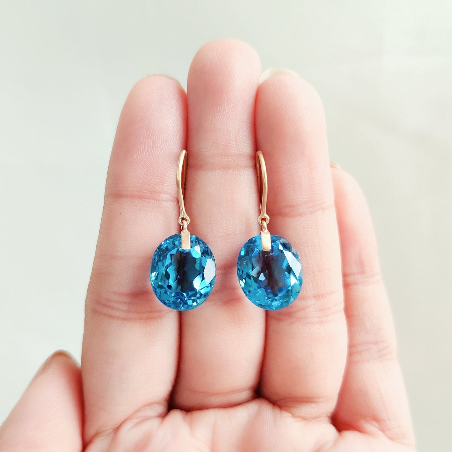 Natural Swiss Blue Topaz Earrings, 14K Solid Gold Blue Topaz Earrings, December Birthstone Earrings, Wedding Present, Blue Topaz Jewelry