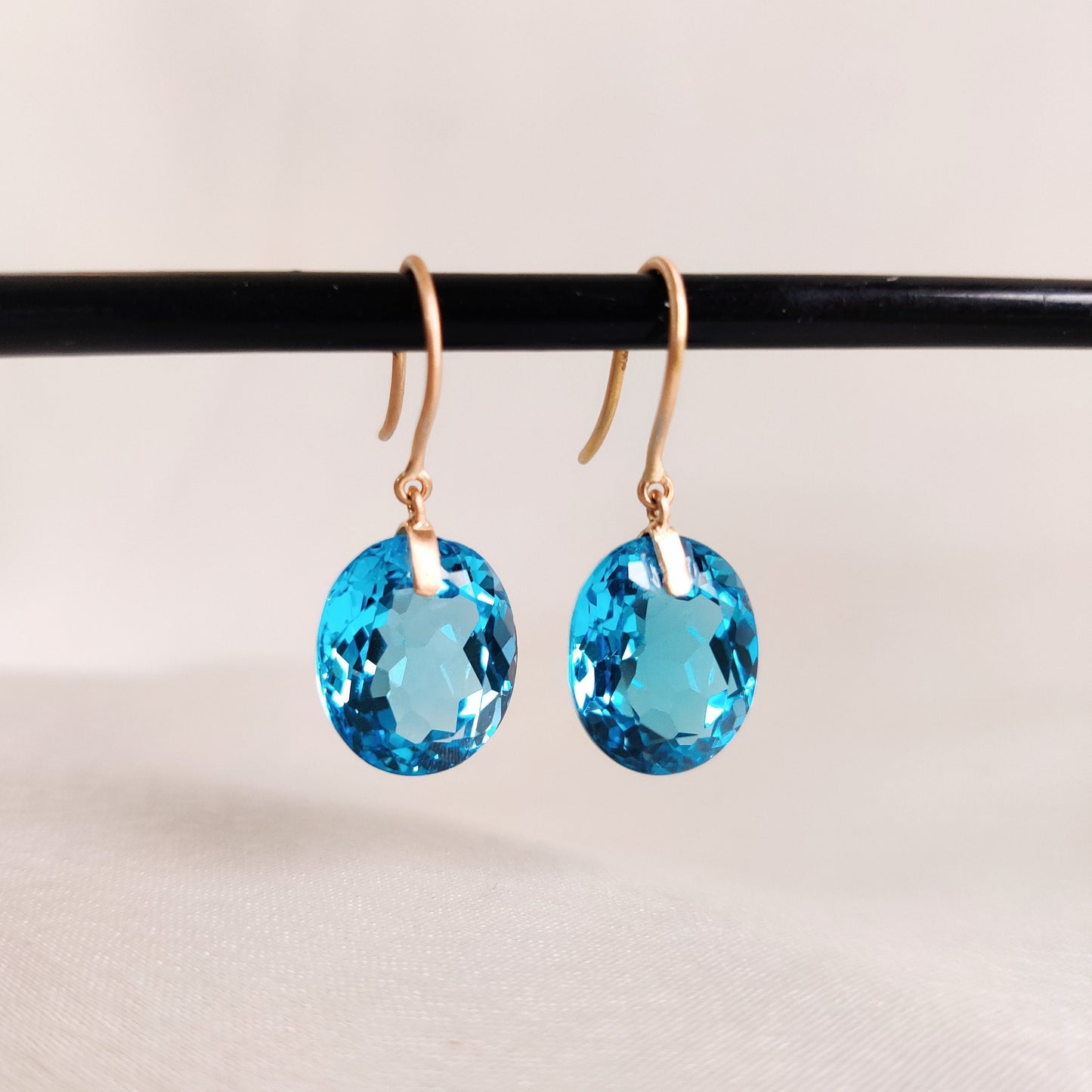 Natural Swiss Blue Topaz Earrings, 14K Solid Gold Blue Topaz Earrings, December Birthstone Earrings, Wedding Present, Blue Topaz Jewelry