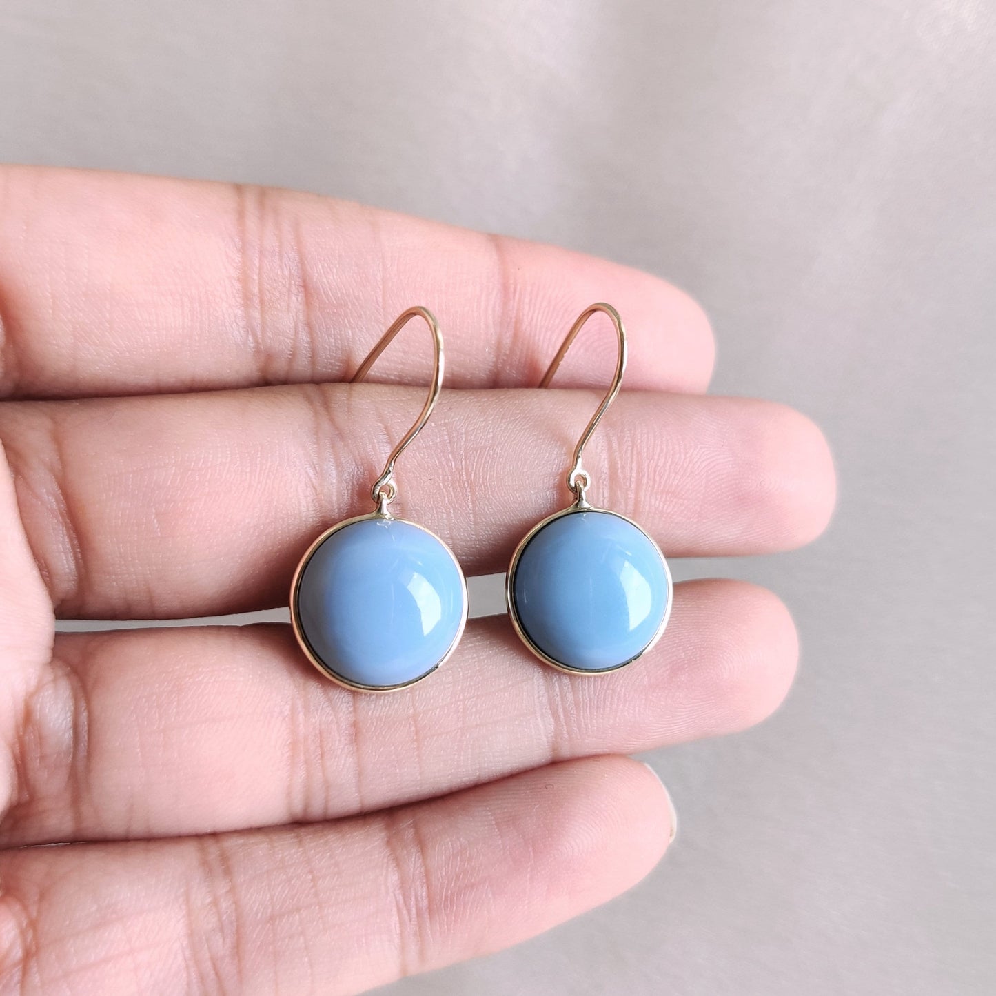 Natural Blue Opal Earring, 14K Solid Yellow Gold OpalEarring, October Birthstone Earrings, Blue Opal Drop Earring, Christmas Present