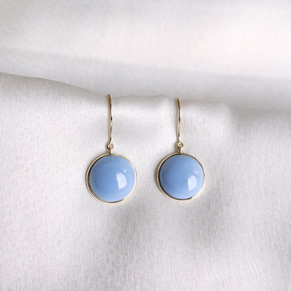 Natural Blue Opal Earring, 14K Solid Yellow Gold OpalEarring, October Birthstone Earrings, Blue Opal Drop Earring, Christmas Present