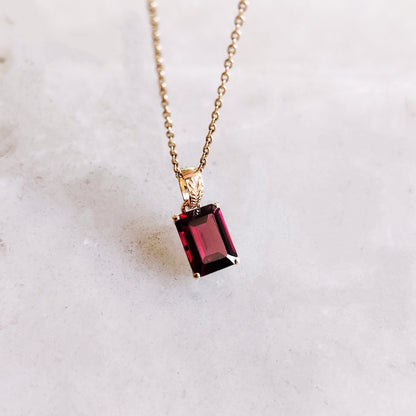 Natural Rhodolite Garnet Pendant, 14K Solid Yellow Gold Garnet Pendant, January Birthstone Pendant, Garnet Octagon Pendant, Christmas Gift