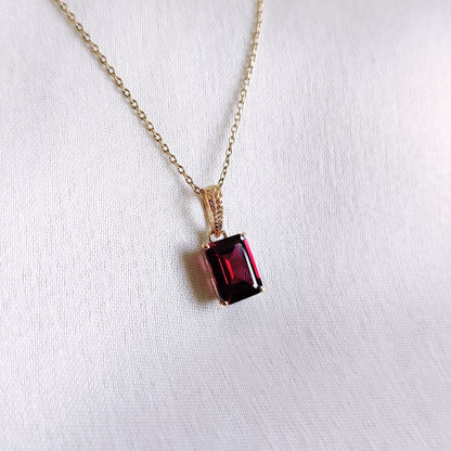 Natural Rhodolite Garnet Pendant, 14K Solid Yellow Gold Garnet Pendant, January Birthstone Pendant, Garnet Octagon Pendant, Christmas Gift