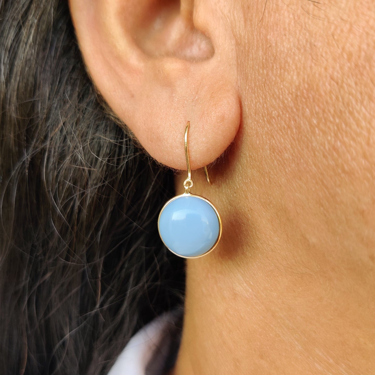 Natural Blue Opal Earring, 14K Solid Yellow Gold OpalEarring, October Birthstone Earrings, Blue Opal Drop Earring, Christmas Present