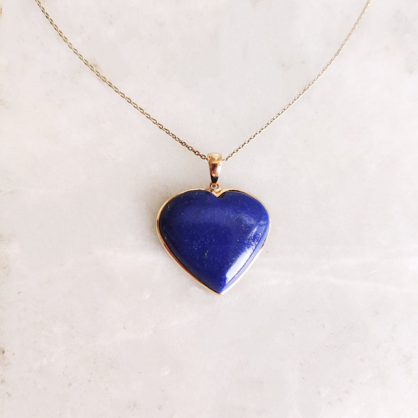 Natural Lapis Lazuli Heart Pendant, 14K Solid Gold Lapis Pendant, Yellow Gold Heart Pendant, September Birthstone Pendant, Christmas Gift