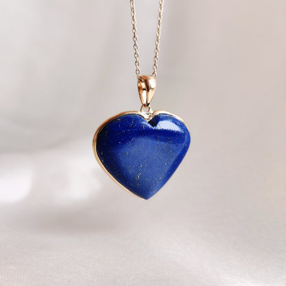 Natural Lapis Lazuli Heart Pendant, 14K Solid Gold Lapis Pendant, Yellow Gold Heart Pendant, September Birthstone Pendant, Christmas Gift