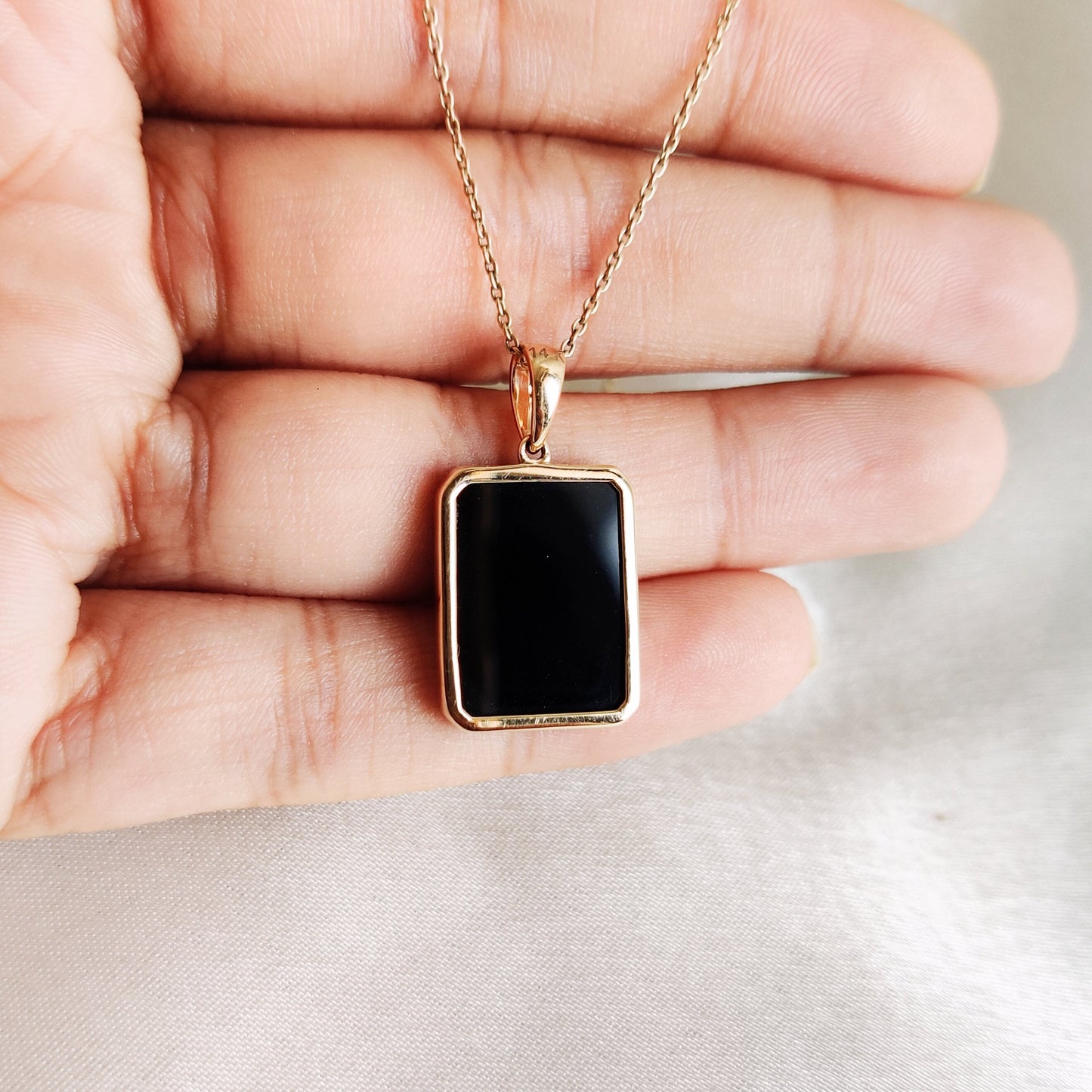 Natural Black Onyx Pendant, 14K Solid Yellow Gold Onyx Pendant, December Birthstone, Bezel Set Pendant, Black Onyx Jewelry, Christmas Gift