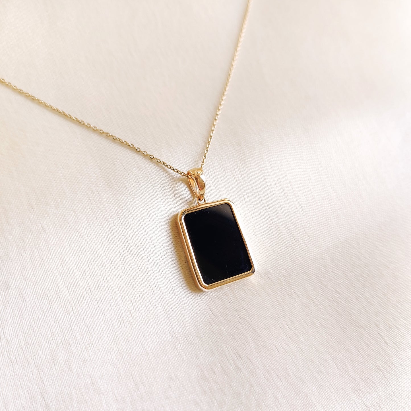 Natural Black Onyx Pendant, 14K Solid Yellow Gold Onyx Pendant, December Birthstone, Bezel Set Pendant, Black Onyx Jewelry, Christmas Gift