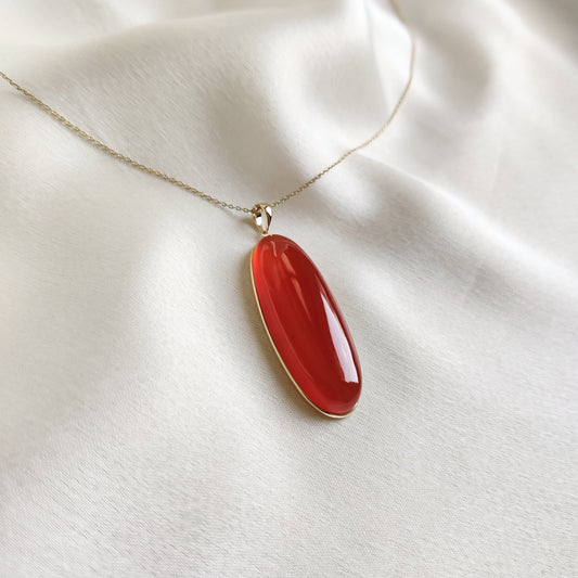 Natural Red Onyx Pendant, 14K Solid Yellow Gold Onyx Pendant, December Birthstone Pendant, Christmas Present