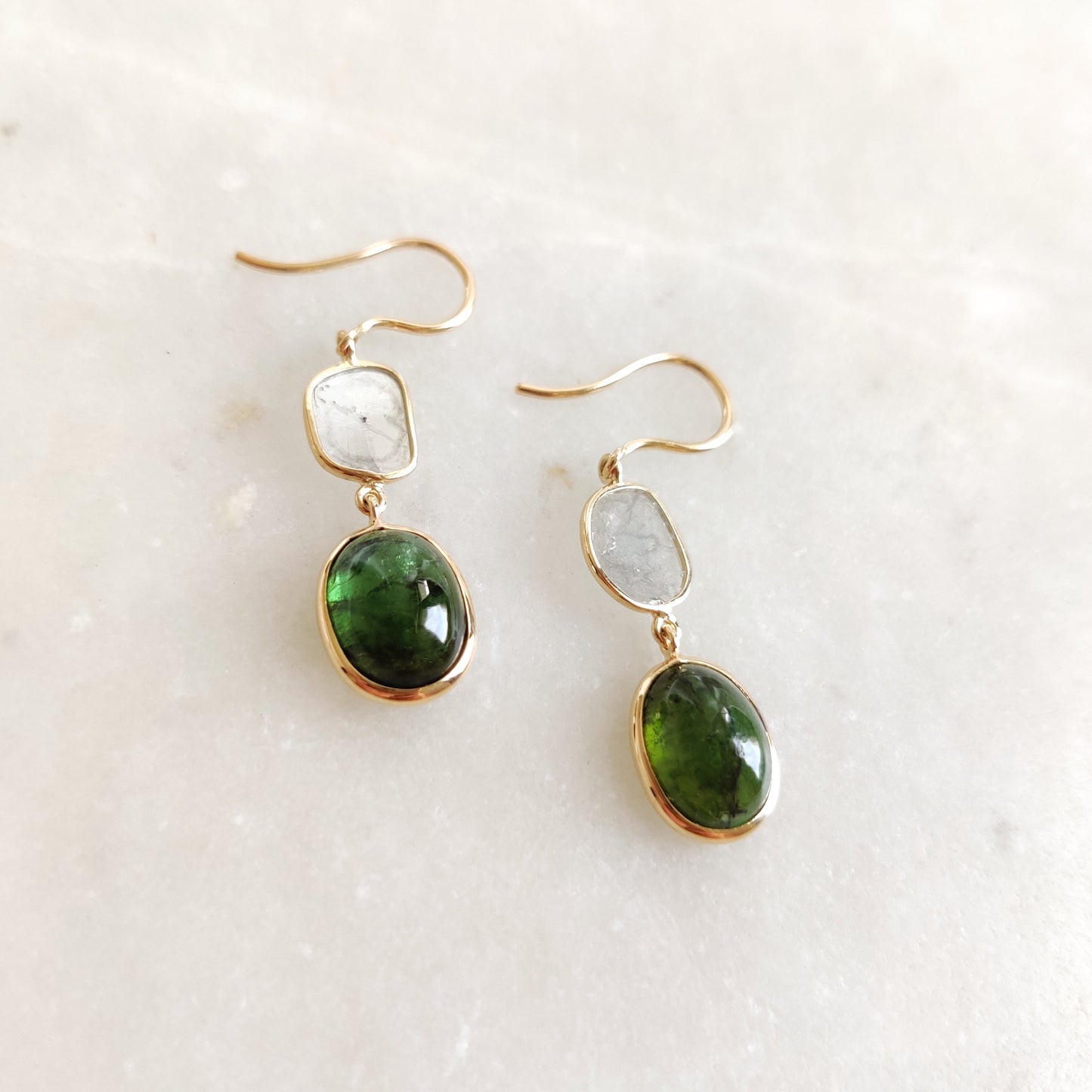 Natural Green Tourmaline & Diamond Earring, 14K Solid Gold Tourmaline Earrings, October Birthstone Earrings, Christmas Present