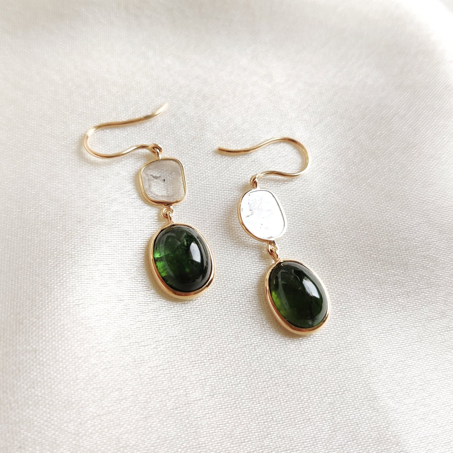 Natural Green Tourmaline & Diamond Earring, 14K Solid Gold Tourmaline Earrings, October Birthstone Earrings, Christmas Present