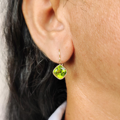 Natural Peridot Earrings, 14K Solid Gold Bezel Earrings, Dainty Peridot Earrings, August Birthstone Earrings, Peridot Jewelry