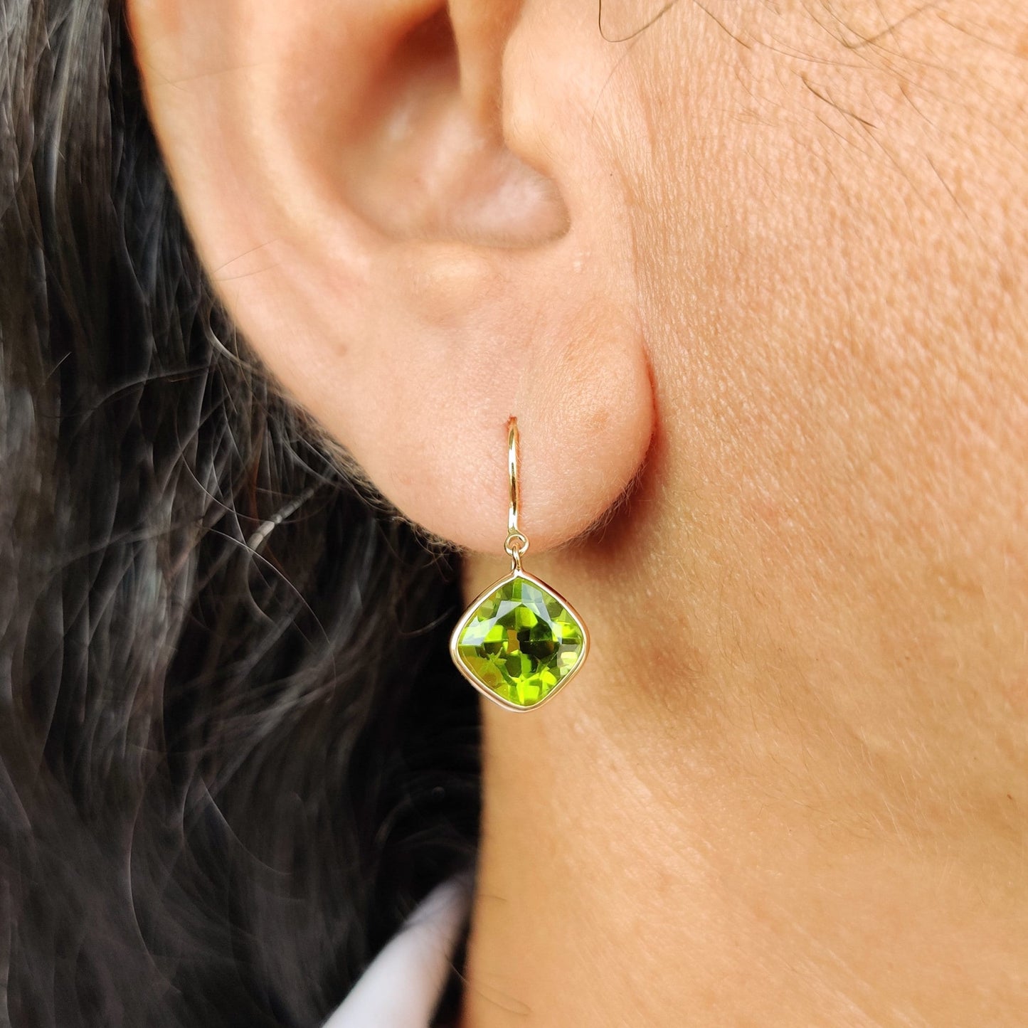 Natural Peridot Earrings, 14K Solid Gold Bezel Earrings, Dainty Peridot Earrings, August Birthstone Earrings, Peridot Jewelry