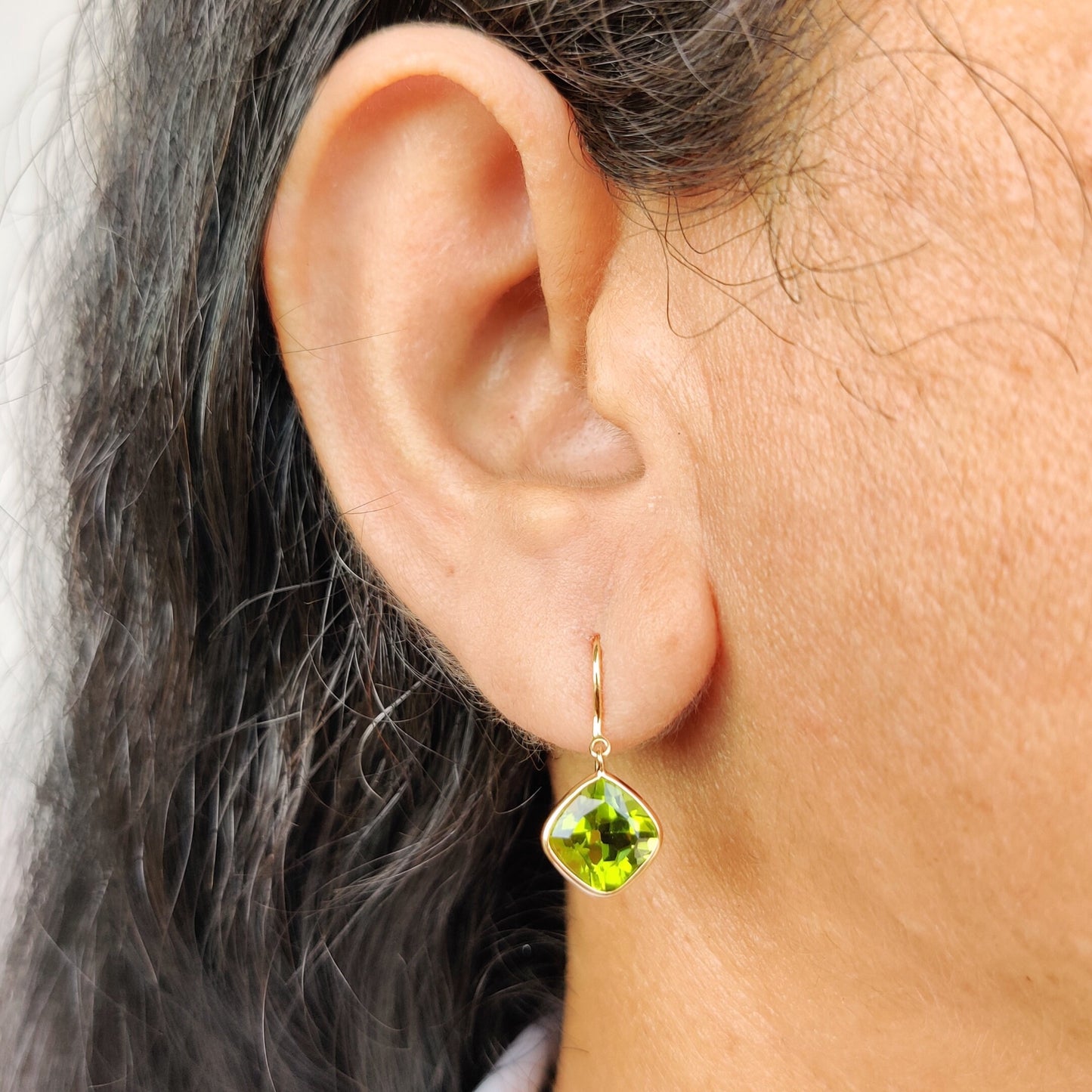 Natural Peridot Earrings, 14K Solid Gold Bezel Earrings, Dainty Peridot Earrings, August Birthstone Earrings, Peridot Jewelry