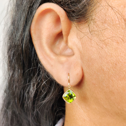 Natural Peridot Earrings, 14K Solid Gold Bezel Earrings, Dainty Peridot Earrings, August Birthstone Earrings, Peridot Jewelry