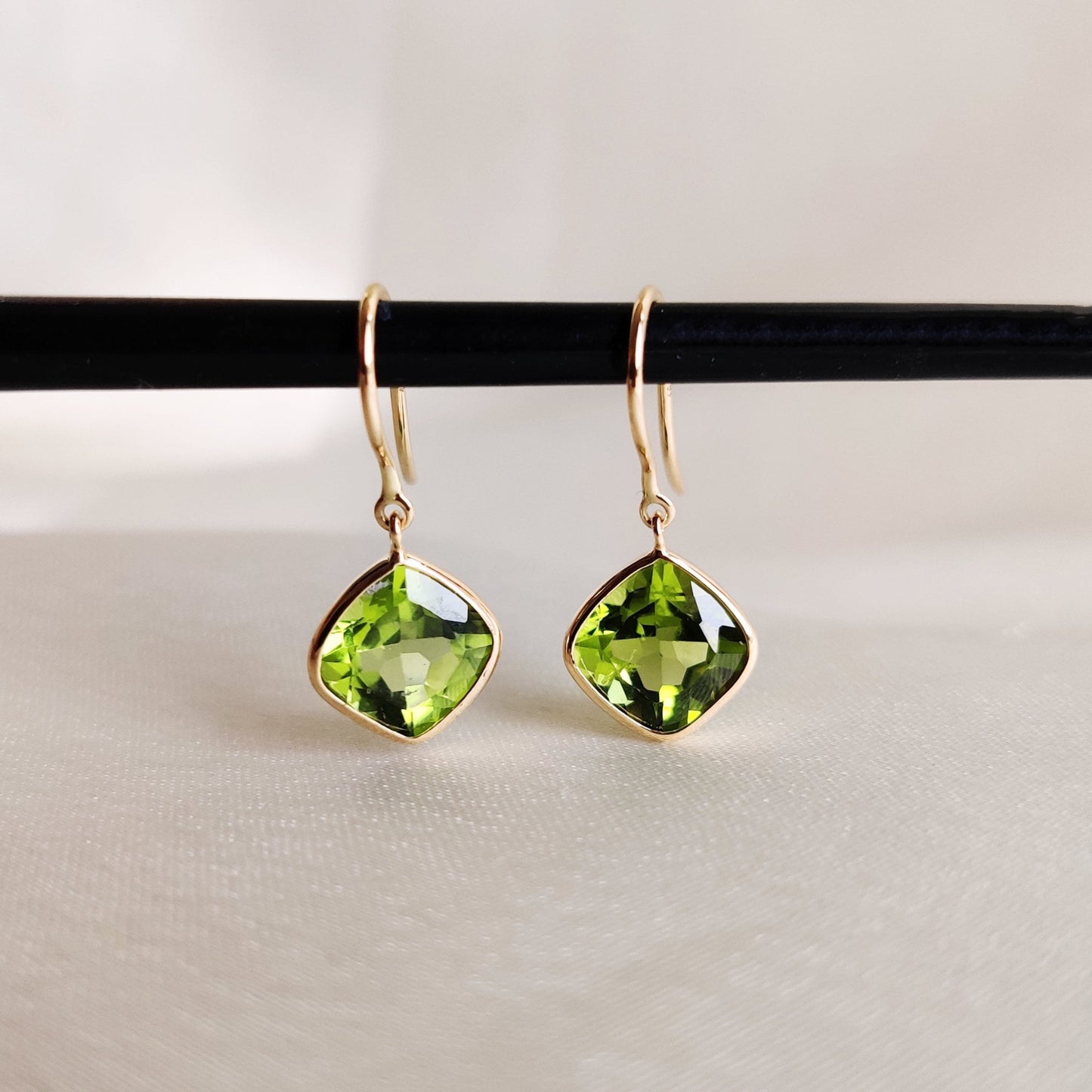 Natural Peridot Earrings, 14K Solid Gold Bezel Earrings, Dainty Peridot Earrings, August Birthstone Earrings, Peridot Jewelry