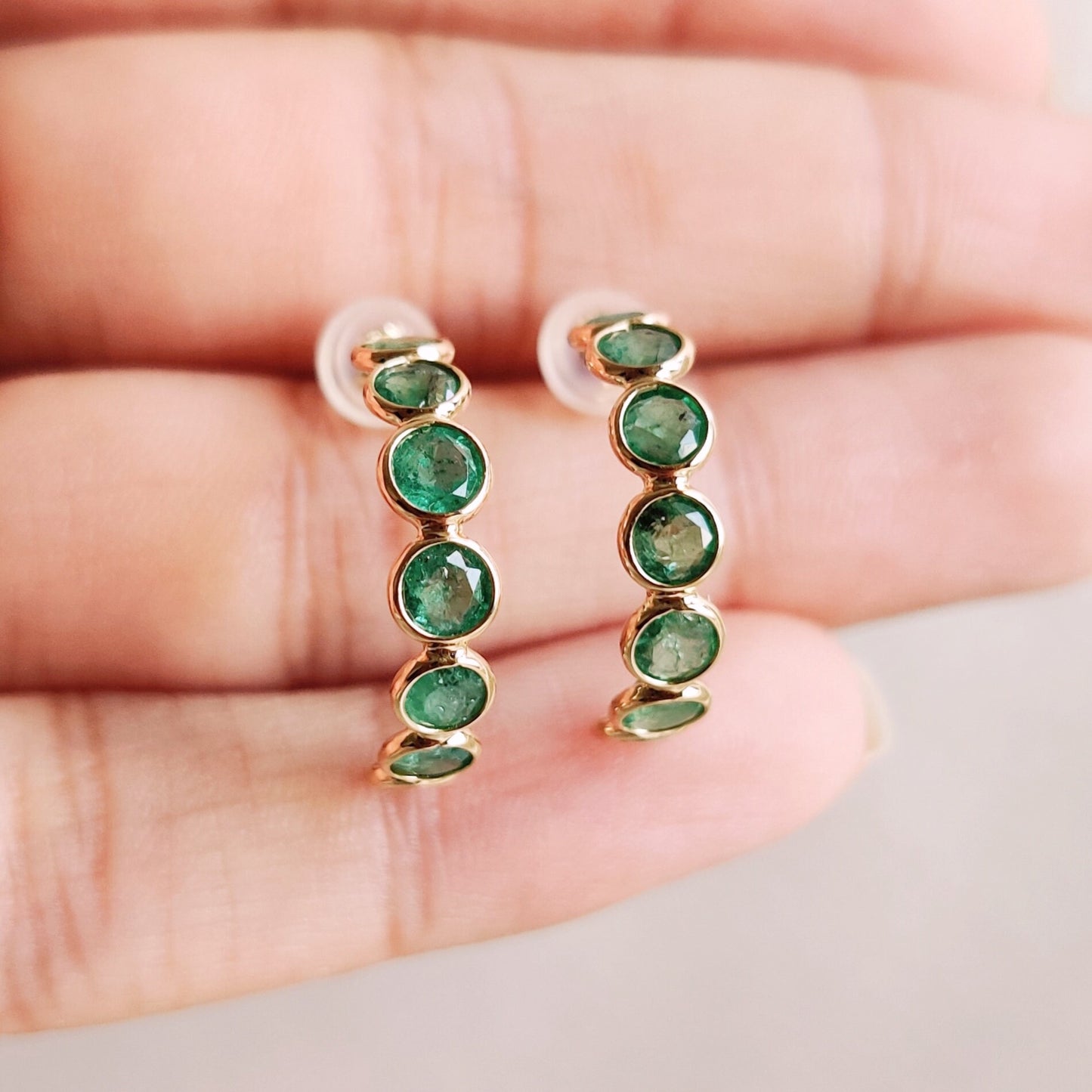 Natural Emerald Hoop Earrings, 14K Solid Gold Emerald Earrings, Wedding Earrings, May Birthstone Earrings, Dainty Emerald Hoop Earrings