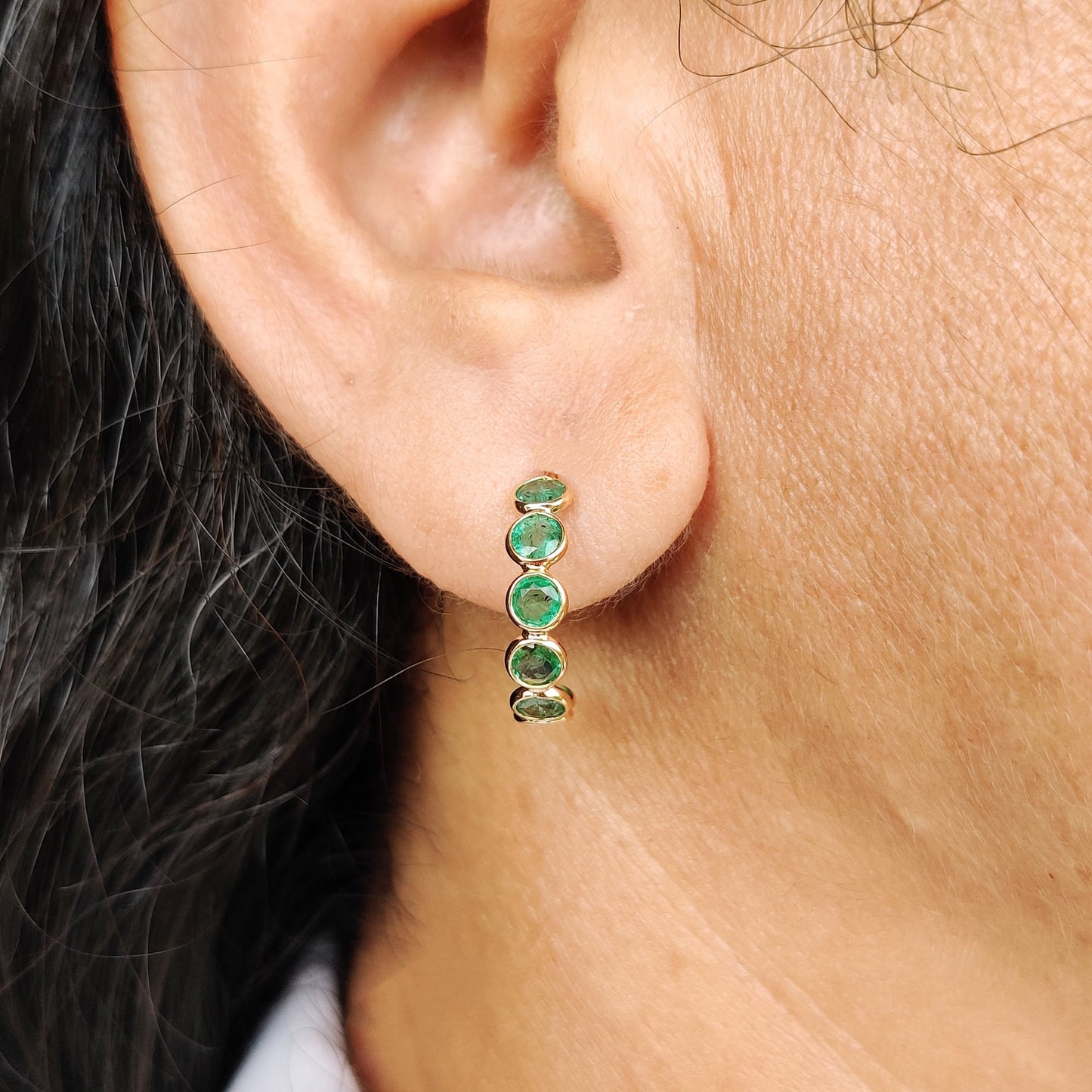 Natural Emerald Hoop Earrings, 14K Solid Gold Emerald Earrings, Wedding Earrings, May Birthstone Earrings, Dainty Emerald Hoop Earrings